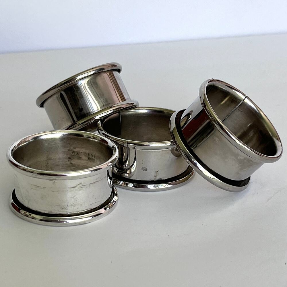 Vintage Leonard Silver Plate Napkin Rings Rolled Edges Set of 4 Simple Classic